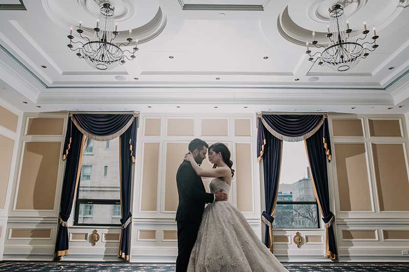 Wedding couple dancing alone in Grand Ballroom I (photo by Luxe Images by Jill).
